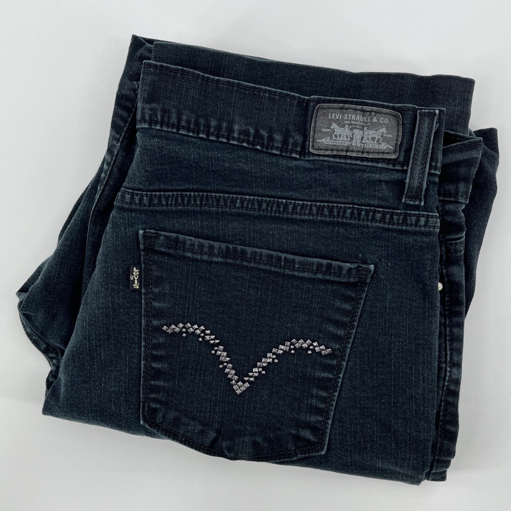 Levis Perfectly Slimming 512 Bootcut Jeans Washed Black Studded Back Pocket